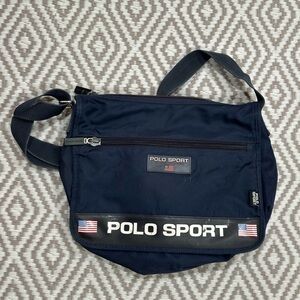 Vintage Polo Sport Messenger Bag Navy Blue